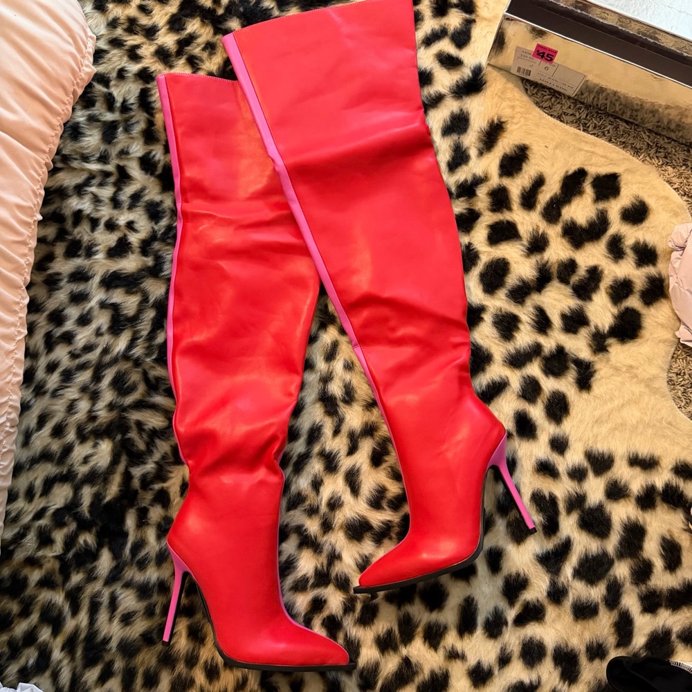 Red/Pink Over-the-Knee Stiletto Boots